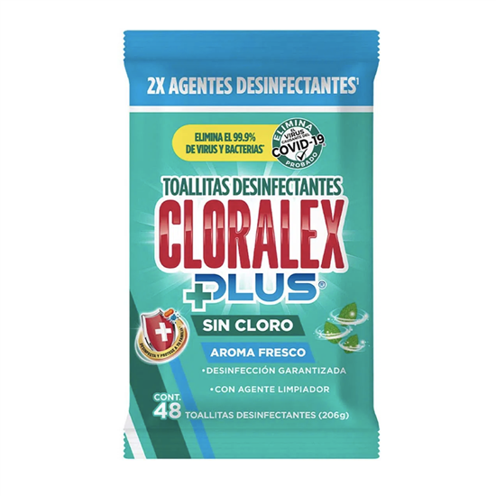 Imagen de Toallitas desinfectantes para superficies Cloralex Plus sin cloro aroma fresco 48 pzas
