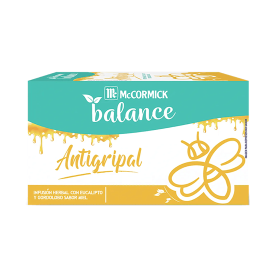 Imagen de Infusión herbal con eucalipto y gordolobo sabor miel McCormick Balance Antigripal 20 sobres de 1.5g c/u (30g)