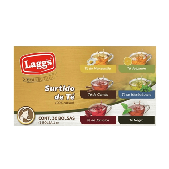 Imagen de Surtido de té (manzanilla, limón, canela, hierbabuena, jamaica, té negro) Lagg's Collection 30 bolsas de 1g c/u (30g)