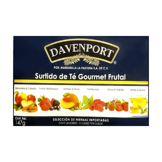 Imagen de Surtido de té gourmet frutal 6 sabores Davenport 60 sobres de 2.45g c/u (147g)