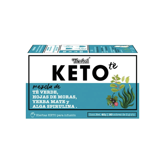 Imagen de Mezcla de té (verde, hojas de moras, yerba mate y alga spirulina) Therbal Keto Té 20 sobres de 2g c/u (40g)