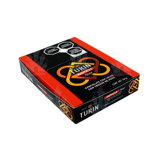 Imagen de Chocolate con leche con trozos de nuez Turín Exóticas Nuez 18 pzas de 18g c/u (324g)