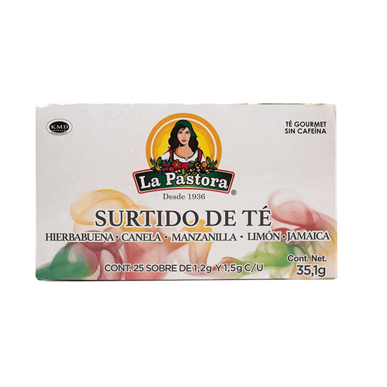 Imagen de Surtido de té (hierbabuena, canela, manzanilla, limón, jamaica) La Pastora 25 sobres de 1.2 y 1.5g c/u (35.1g)