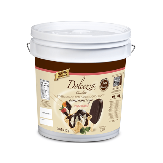 Imagen de Cobertura selecta sabor chocolate semiamargo para helado, fuente o fondue Turín Dolcezza 5kg