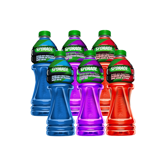 Imagen de Bebida isotónica sabores surtidos (mora, uva y naranja) Sporade 6 pzas de 1L c/u