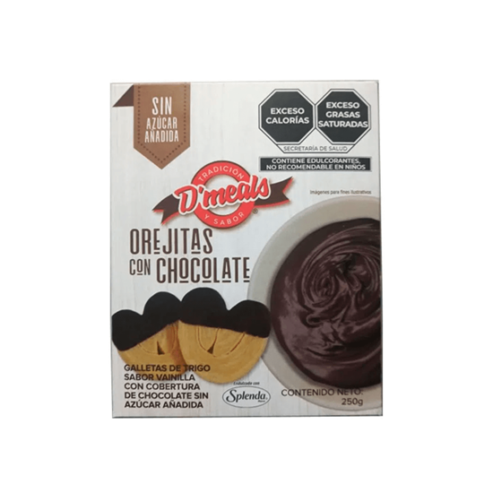 Imagen de Galletas de trigo sabor vainilla con cobertura de chocolate sin azúcar añadida D'meals Orejitas con chocolate 250g