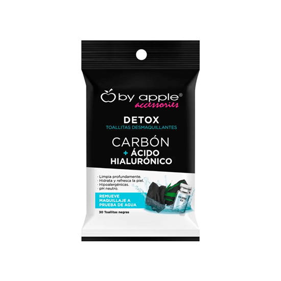 Imagen de Toallitas desmaquillantes carbón + ácido hialurónico By Apple Accessories Detox 30 pzas