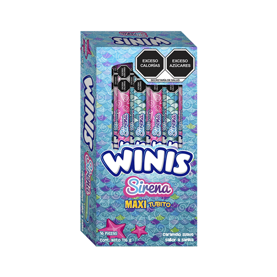 Imagen de Caramelo suave sabor sandía Winis Sirena Maxi Tubito 16 pzas de 11g c/u (176g)