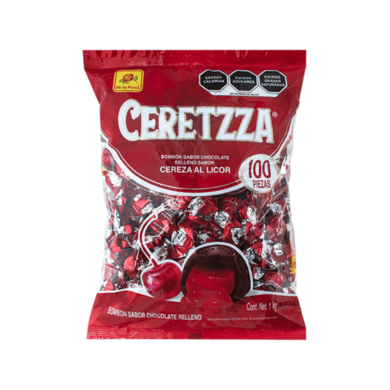 Imagen de Bombón sabor chocolate con relleno de cereza al licor De la Rosa Ceretzza 100 pzas