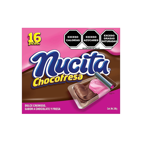Imagen de Dulce cremoso sabor chocolate y fresa Nucita Chocofresa 16 pzas de 15g c/u (240g)