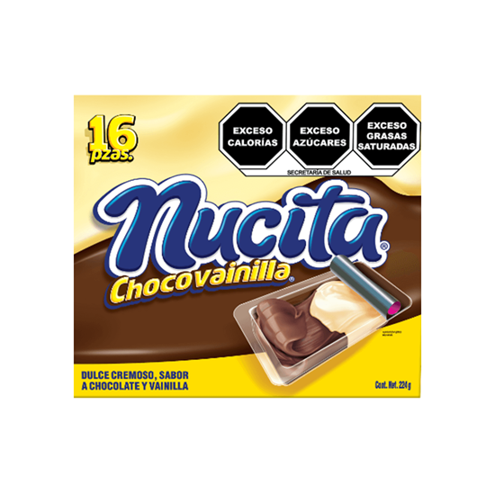 Imagen de Dulce cremoso sabor chocolate y vainilla Nucita Chocovainilla 16 pzas de 15g c/u (240g)