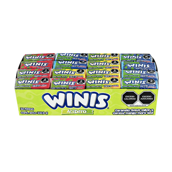 Imagen de Caramelo suave sabores surtidos Winis Acidito mini 32 pzas de 10.4g c/u (332.8g)