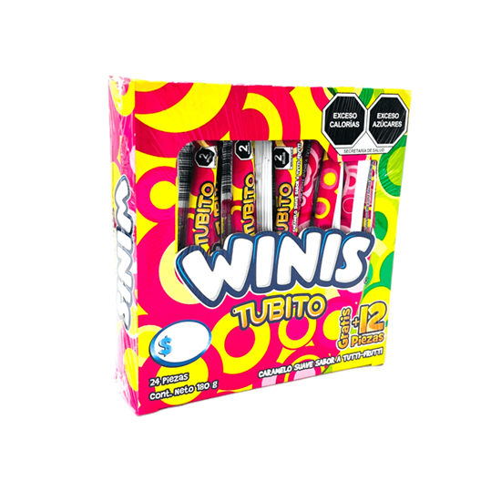 Imagen de Caramelo suave sabor tutti-frutti Winis Tubito mini 24 pzas de 7.5g c/u (180g)