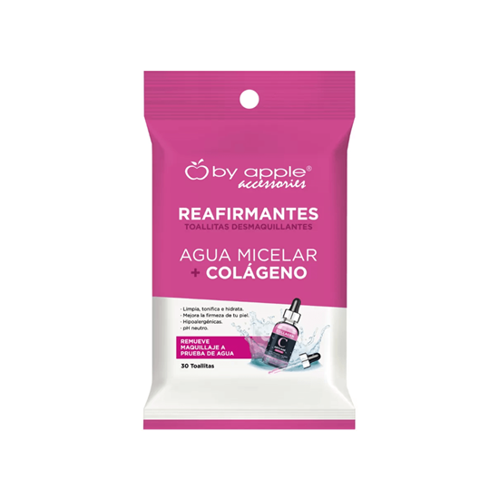 Imagen de Toallitas desmaquillantes reafirmantes con agua micelar + colágeno By Apple Accessories 30 toallas