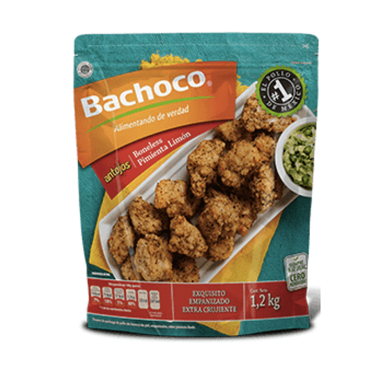 Imagen de Trozos de pechuga de pollo empanizados y cocinados boneless sabor pimienta limón Bachoco 1.2kg