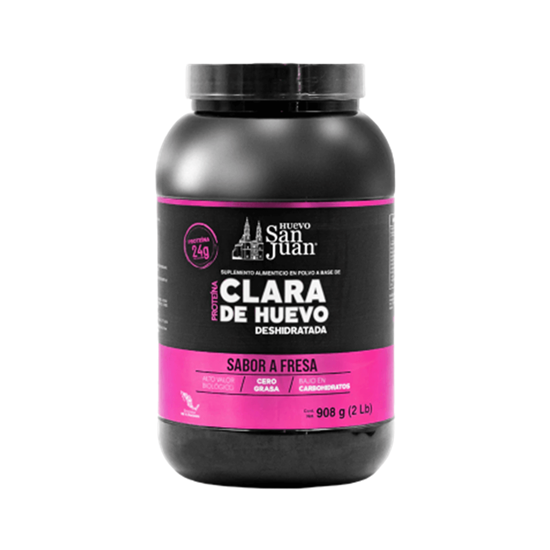 Imagen de Suplemento alimenticio a base de clara de huevo deshidratada sabor fresa San Juan Proteína 908g