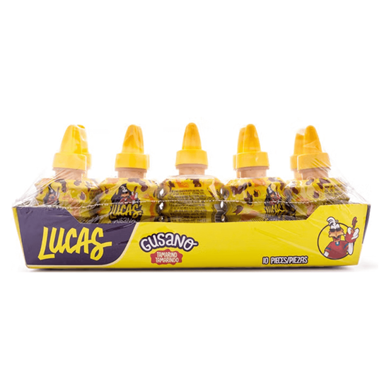 Imagen de Dulce enchilado líquido sabor tamarindo Lucas Gusano 10 pzas de 36g c/u (360g)
