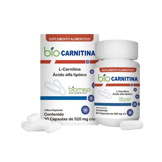 Imagen de Suplemento alimenticio L-Carnitina y ácido alfa lipóico Biomep Suplementos Bio-Carnitina 30 cápsulas de 520mg c/u
