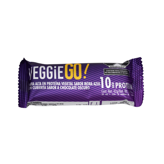 Imagen de Barra vegana con 10g de proteína vegetal sabor mora azul cubierta con chocolate oscuro Fibo Bar Veggie Go! 35g
