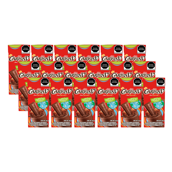 Imagen de Leche sabor chocolate Carlos V caja con 18 pzas de 240ml c/u