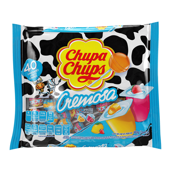 Imagen de Paletas de caramelo macizo sabores surtidos de yogurt Chupa Chups 40 pzas (480g)