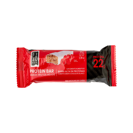 Imagen de Barra alta en proteína sabor frutos rojos cubierta con chocolate blanco FIBO Bar 65g