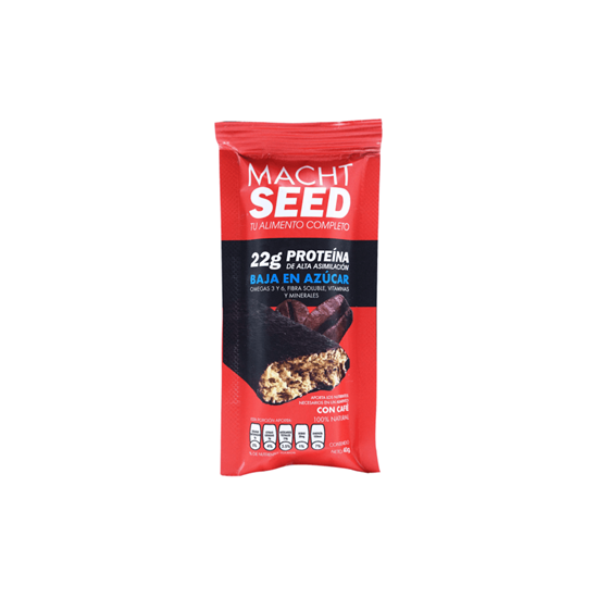 Imagen de Barra de proteína vegana baja en azúcar sin gluten sabor café cubierta con chocolate Macht Seed 40g