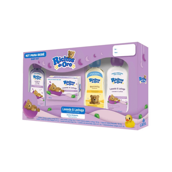 Imagen de Kit para bebé Ricitos de Oro Aroma Relajante Lavanda & Lechuga (shampoo 100ml, jabón 90g, crema corporal 100ml y agua de colonia 100ml)