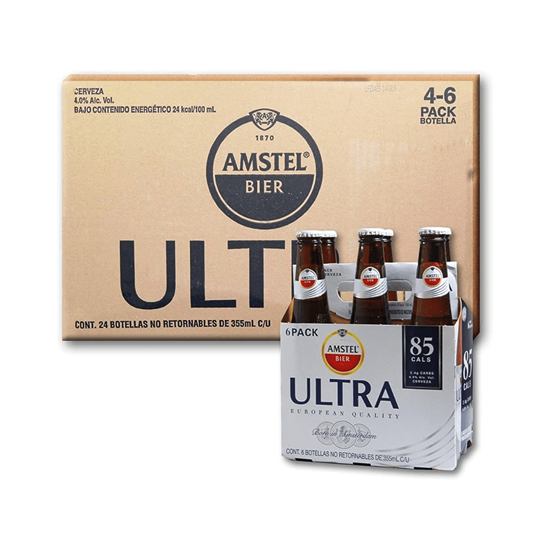 Imagen de Cerveza lager Amstel Ultra botella de vidrio 24 pack de 355ml c/u