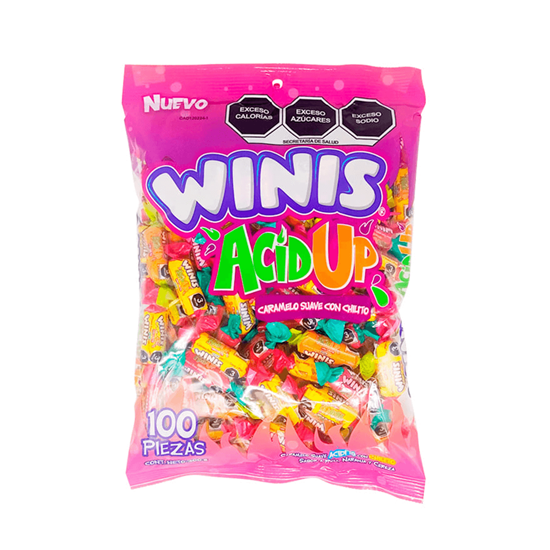 Imagen de Caramelo suave acidito con chilito sabores surtidos Winis Acidup 100 pzas (300g)