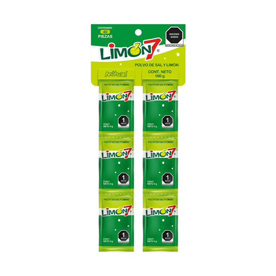 Imagen de Polvo de sal y limón Anáhuac Limón 7 tira con 40 sobres de 4g c/u (160g)