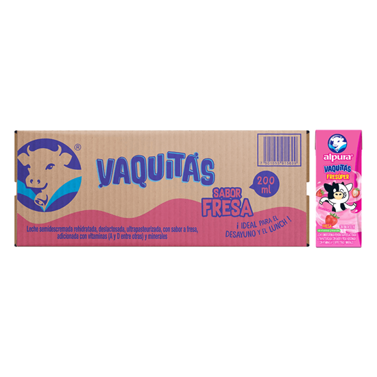 Imagen de Leche sabor fresa Alpura Vaquitas Fresúper caja con 24 pzas de 200ml c/u