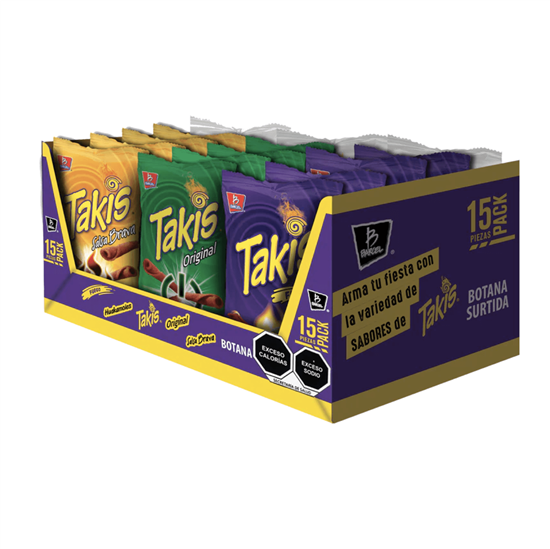 Imagen de Botana de maíz surtida Barcel Takis 15 pack de 56g c/u (840g)
