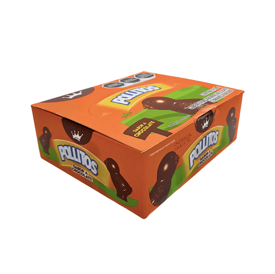 Imagen de Cobertura sabor chocolate con arroz inflado Corona Pollitos caja con 60 pzas (390g)