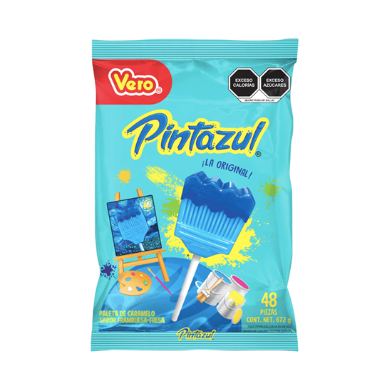 Imagen de Paleta de caramelo sabor frambuesa-fresa Vero Pintazul 48 pzas (672g)