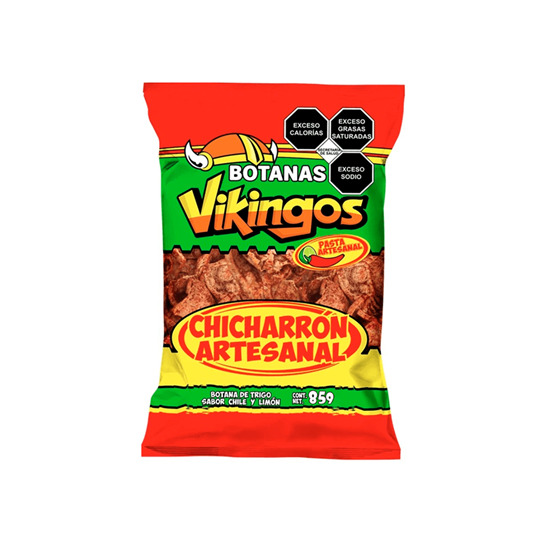 Imagen de Botana de trigo chicharrones sabor chile y limón Botanas Vikingos 85g