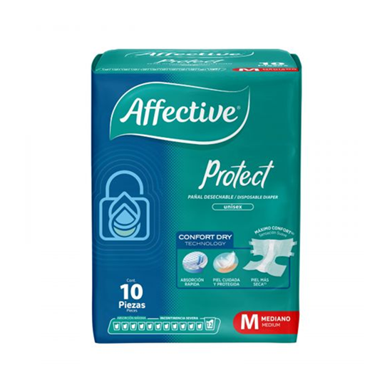 Imagen de Pañal unisex desechable para adulto talla mediano Affective Protect 10 pzas