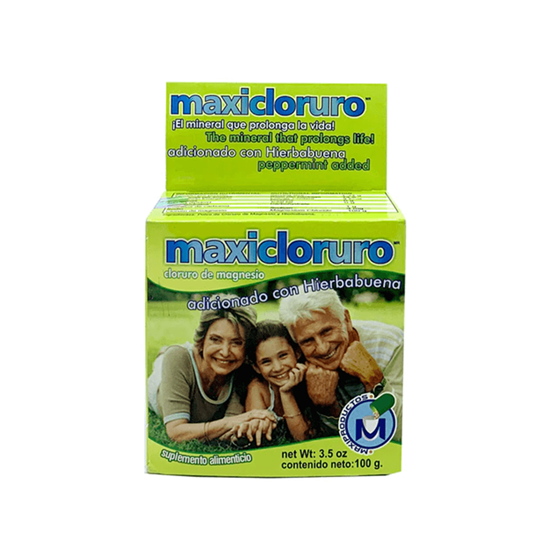 Imagen de Suplemento alimenticio cloruro de magnesio en polvo adicionado con hierbabuena Maxicloruro 100g