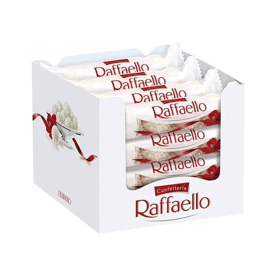 Imagen de Galleta cubierta de coco con relleno cremoso y almendra Ferrero Confettería Raffaello 16 pzas de 30g c/u (480g)