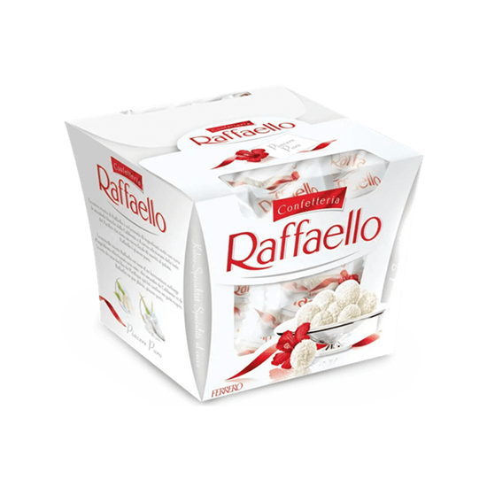 Imagen de Galleta cubierta de coco con relleno cremoso y almendra Ferrero Confettería Raffaello 15 pzas de 10g c/u (150g)