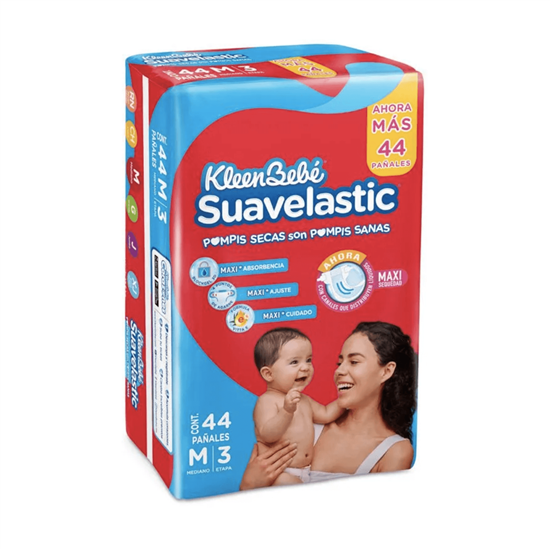 Imagen de Pañales Kleenbebé Suavelastic Max etapa mediano 3M (7-10kg) 44 pzas