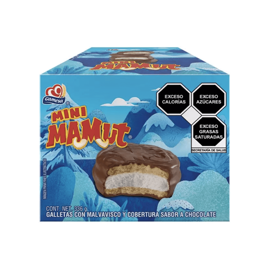 Imagen de Galletas con malvavisco y cobertura sabor a chocolate Gamesa Mini Mamut 28 pzas de 12g c/u (336g)