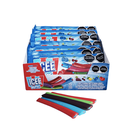 Imagen de Caramelo suave sabores frutales ICEE Ropes 12 pzas de 50g c/u (600g)