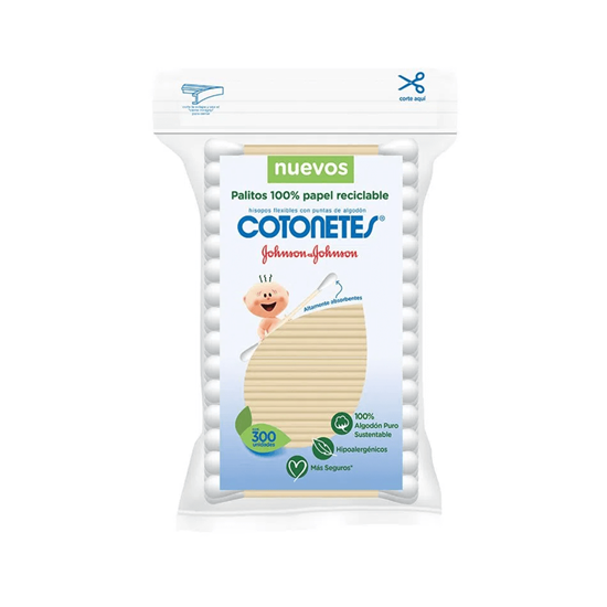 Imagen de Cotonetes flexibles con puntas de algodón Johnson & Johnson 300 pzas