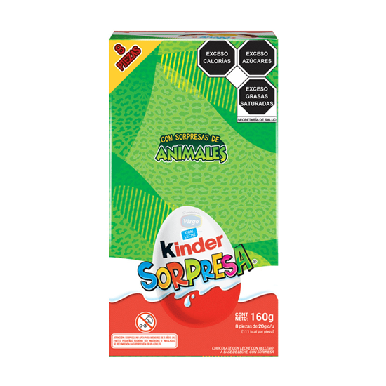 Imagen de Chocolate huevo Kinder Sorpresa con un animal sorpresa 8 pzas de 20g (160g)