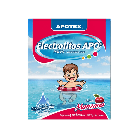 Imagen de Polvo para preparar Vida Suero Oral sabor manzana Apotex Electrolitos APO 4 sobres de 28.4g c/u