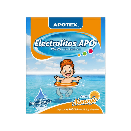 Imagen de Polvo para preparar Vida Suero Oral sabor naranja Apotex Electrolitos APO 4 sobres de 28.4g c/u