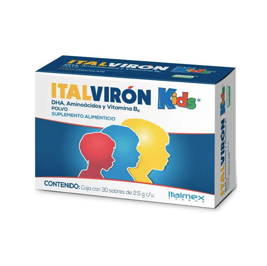 Imagen de Polvo suplemento alimenticio sabor chocolate Megalabs Italvirón Kids 30 sobres de 2.5g c/u (75g)