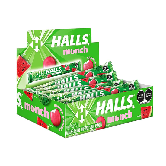 Imagen de Caramelo suave confitado sabor sandía Halls Monch 15 pzas de 16.8g c/u (252g)