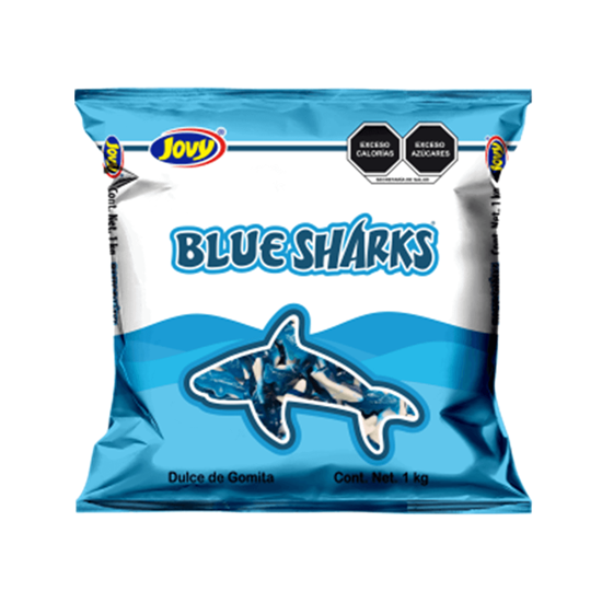 Imagen de Gomitas en forma de tiburón sabor mora azul Jovy Blue Sharks 1kg